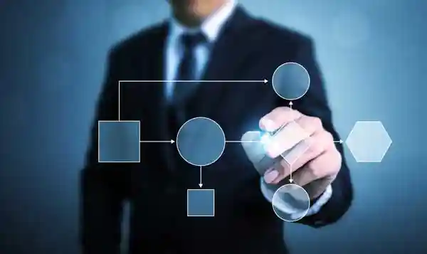 Concept image of man working in virtual workflow
