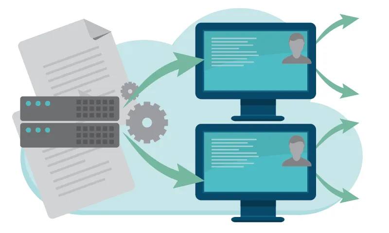 Icon showing human resources (HR) process automation workflow